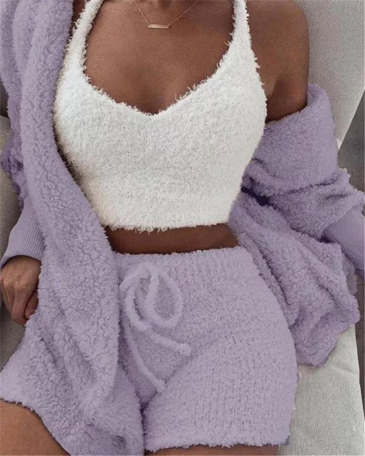 Pajama Set Women - Winter Flannel 3 Piece Loungewear