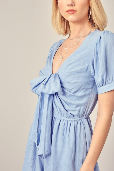 Deep V-Neck Front Tie Romper - Fashions Envy