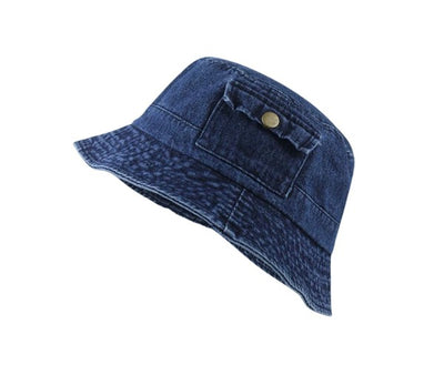 Pocket Accent Denim Bucket Hat - Fashions Envy