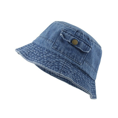 Pocket Accent Denim Bucket Hat - Fashions Envy