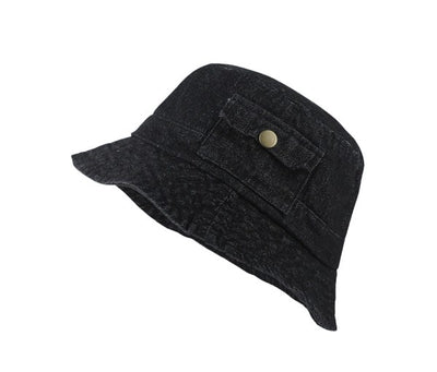 Pocket Accent Denim Bucket Hat - Fashions Envy