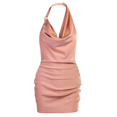 Satin Backless V-Neck Sleeveless Summer Party Mini Dress