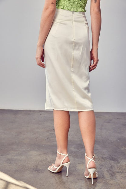 Side Gathered Slit Midi Skirt