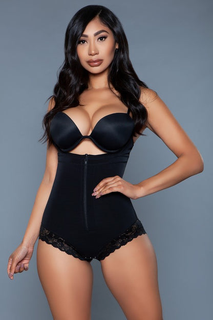 Tummy Control Lace Trim Fitted Bodysuit