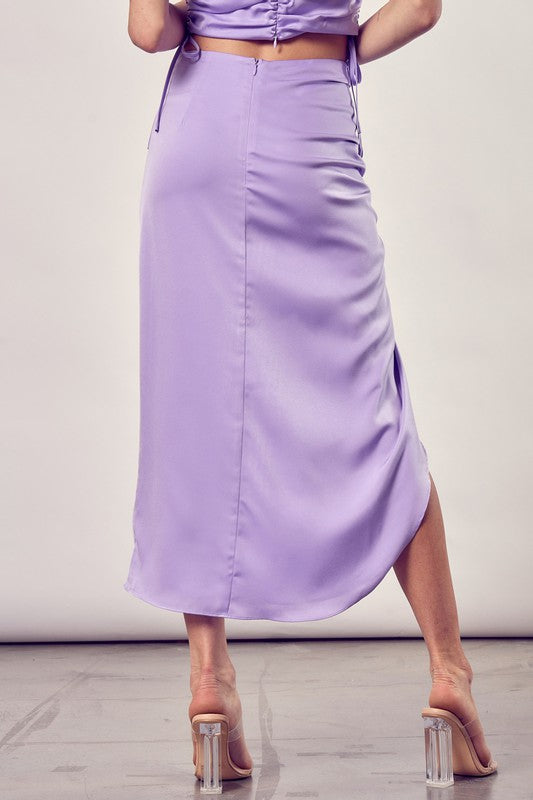 Casual Solid Side Gathered Skirt