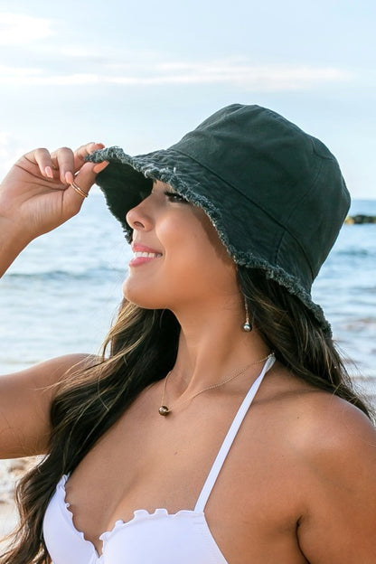 Distressed Frayed Edge Canvas Bucket Hat