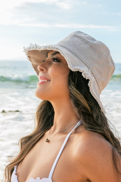 Canvas Bucket Hat - Distressed Frayed Edge Trendy Style
