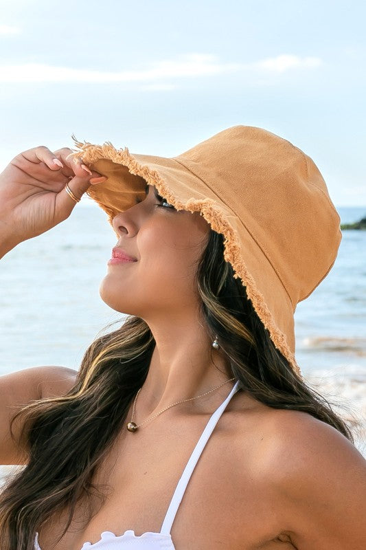 Canvas Bucket Hat - Distressed Frayed Edge Trendy Style