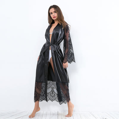 Lace Nightdress Robe - Full Length Tie Sexy Sleepwear