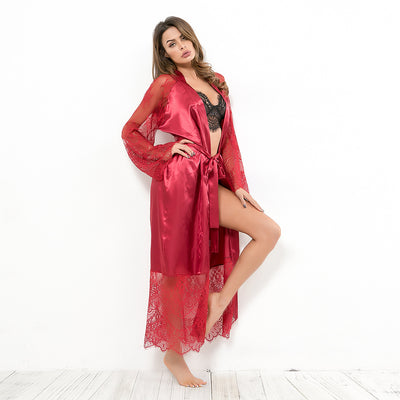 Lace Nightdress Robe - Full Length Tie Sexy Sleepwear