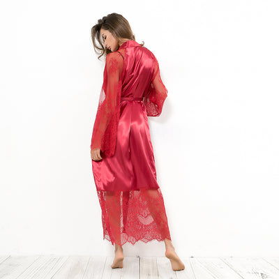 Lace Nightdress Robe - Full Length Tie Sexy Sleepwear
