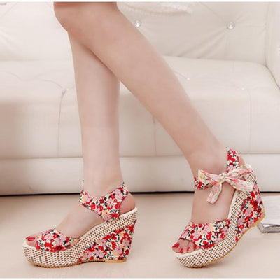 Women's Bohemian High Heel Sandals - Strappy Design - Fashions Envy