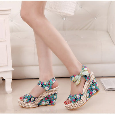 Women's Bohemian High Heel Sandals - Strappy Design - Fashions Envy