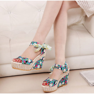 Women's Bohemian High Heel Sandals - Strappy Design - Fashions Envy