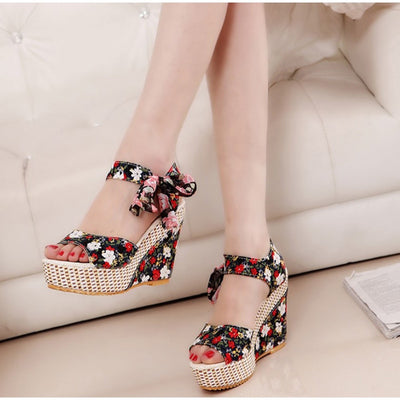 Women's Bohemian High Heel Sandals - Strappy Design - Fashions Envy