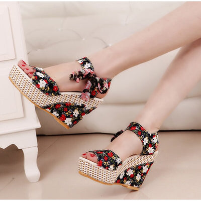 Women's Bohemian High Heel Sandals - Strappy Design - Fashions Envy