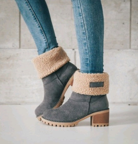 Suede Snow Boots - Mid-Tube Waterproof Platform