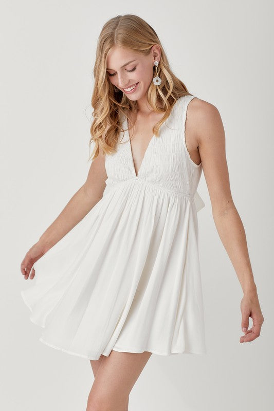 Back Tie V-Neck Smock Sleeveless Mini Dress