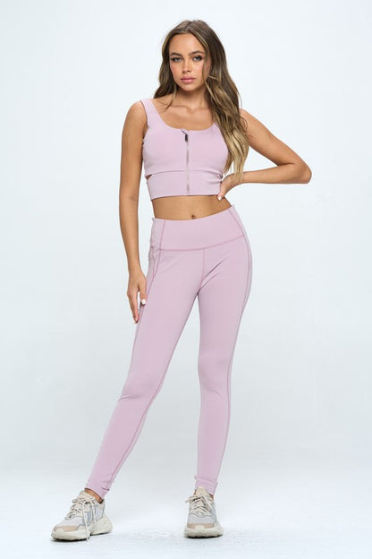 Zip Up Crop Sports Tank Top & Leggings Set