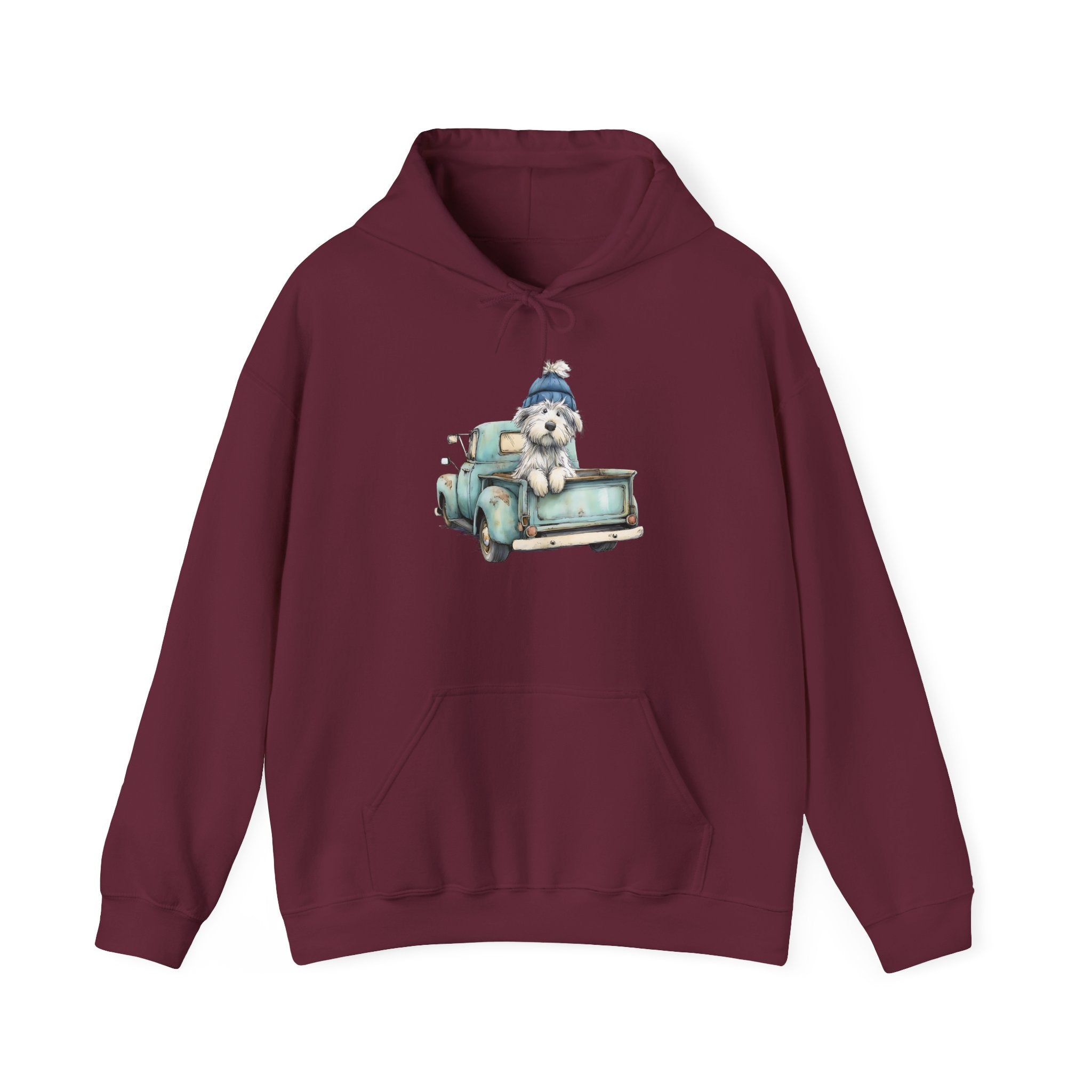 Vintage Truck Pup Hoodie - Cozy Winter Dog Lover Sweatshirt