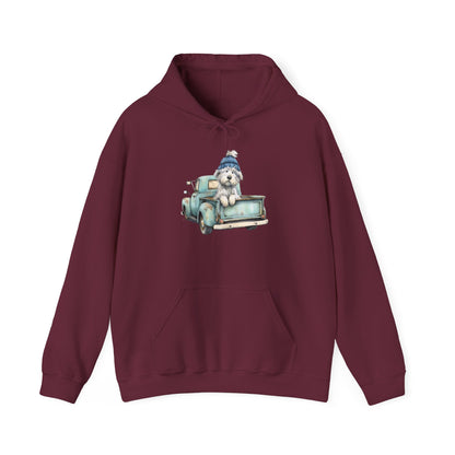 Vintage Truck Pup Hoodie - Cozy Winter Dog Lover Sweatshirt
