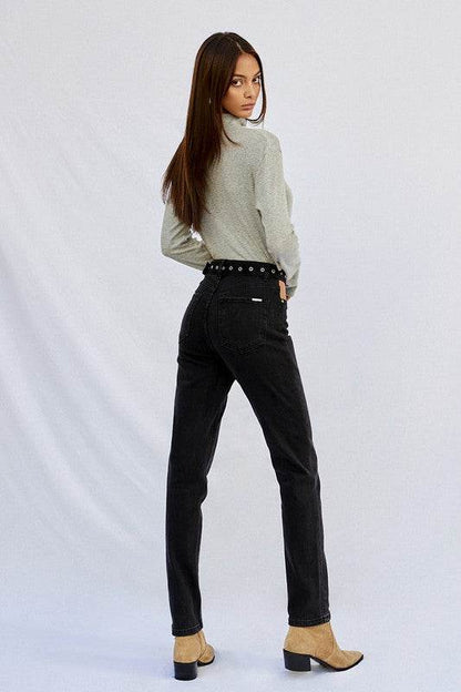 High-Waisted Straight Dark Wash Jeans - Fashions Envy