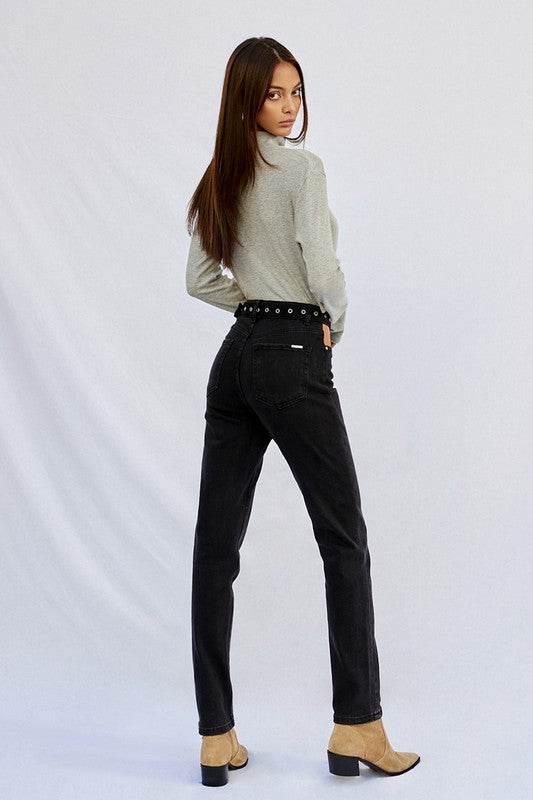 High-Waisted Straight Dark Wash Jeans - Fashions Envy