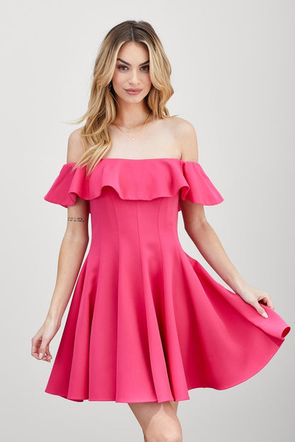 Off The Shoulder A Line Ruffle Mini Dress