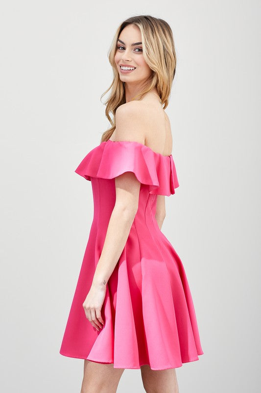 Off The Shoulder A Line Ruffle Mini Dress