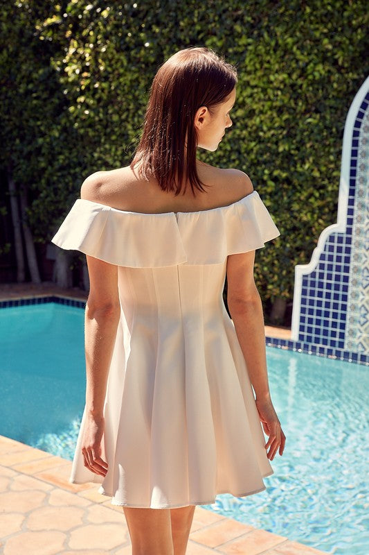 Off The Shoulder A Line Ruffle Mini Dress