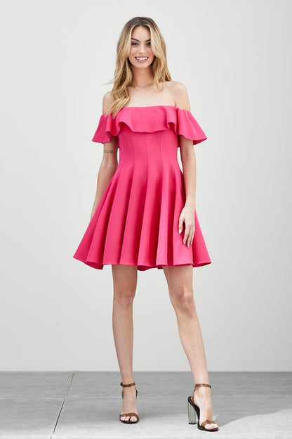 Off The Shoulder A Line Ruffle Mini Dress