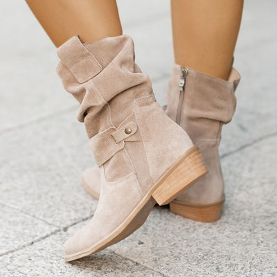 Suede Western Boots - Pointed Toe Zipper Up - Fashions Envy