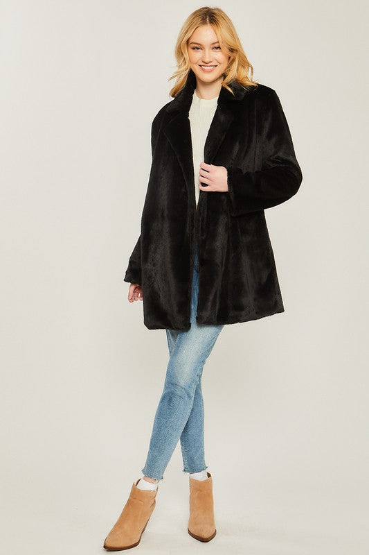 Cozy Solid Relaxed Collar Teddy Coat