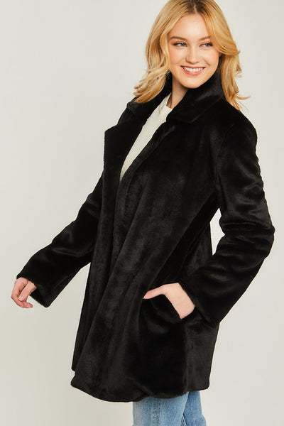 Cozy Solid Relaxed Collar Teddy Coat