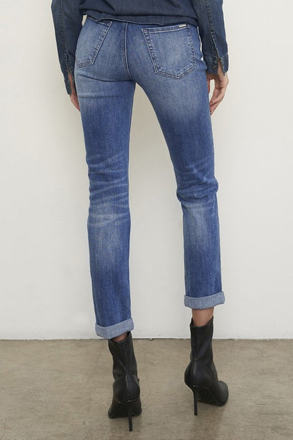 Distressed Front Girlfriend Medium Wash Denim Jeans