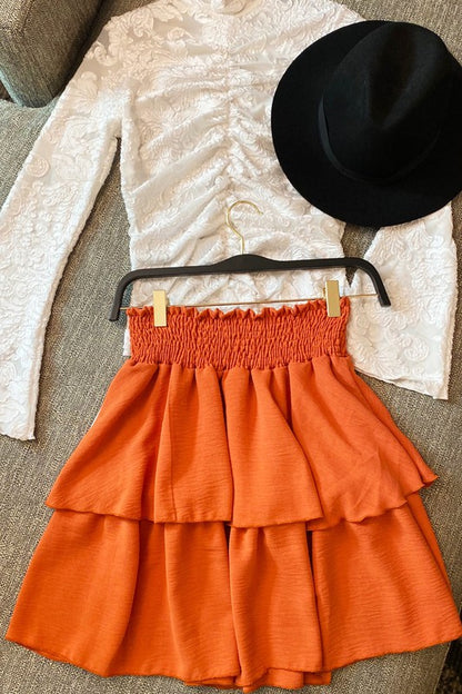 Smocked Waistband Ruffle Tiered Mini Skirt