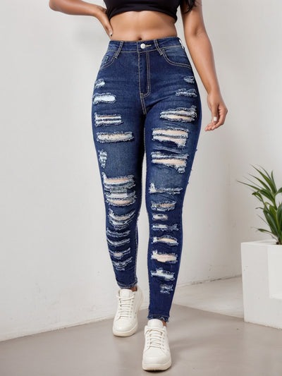 Cropped Jeans Women - Ripped High Stretch Street Style