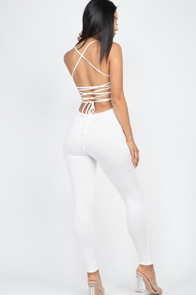 Super Soft Criss-Cross Open Back Bodycon Jumpsuit - Fashions Envy