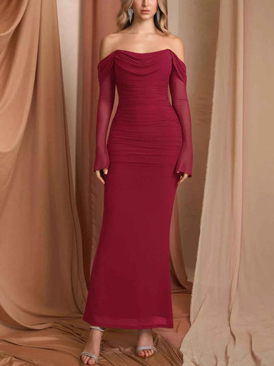 Off-Shoulder Ruched Mermaid Maxi Dress