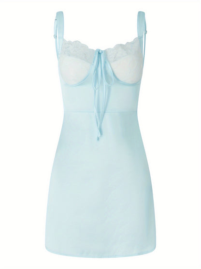 Floral Lace Patchwork Bandage Spaghetti Strap Sleeveless Mini Dress