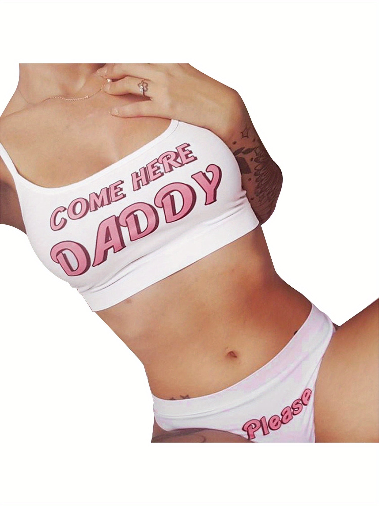 Letter Print "COME HERE DADDY"  Lingerie Set - Sexy Crop Top & Panties