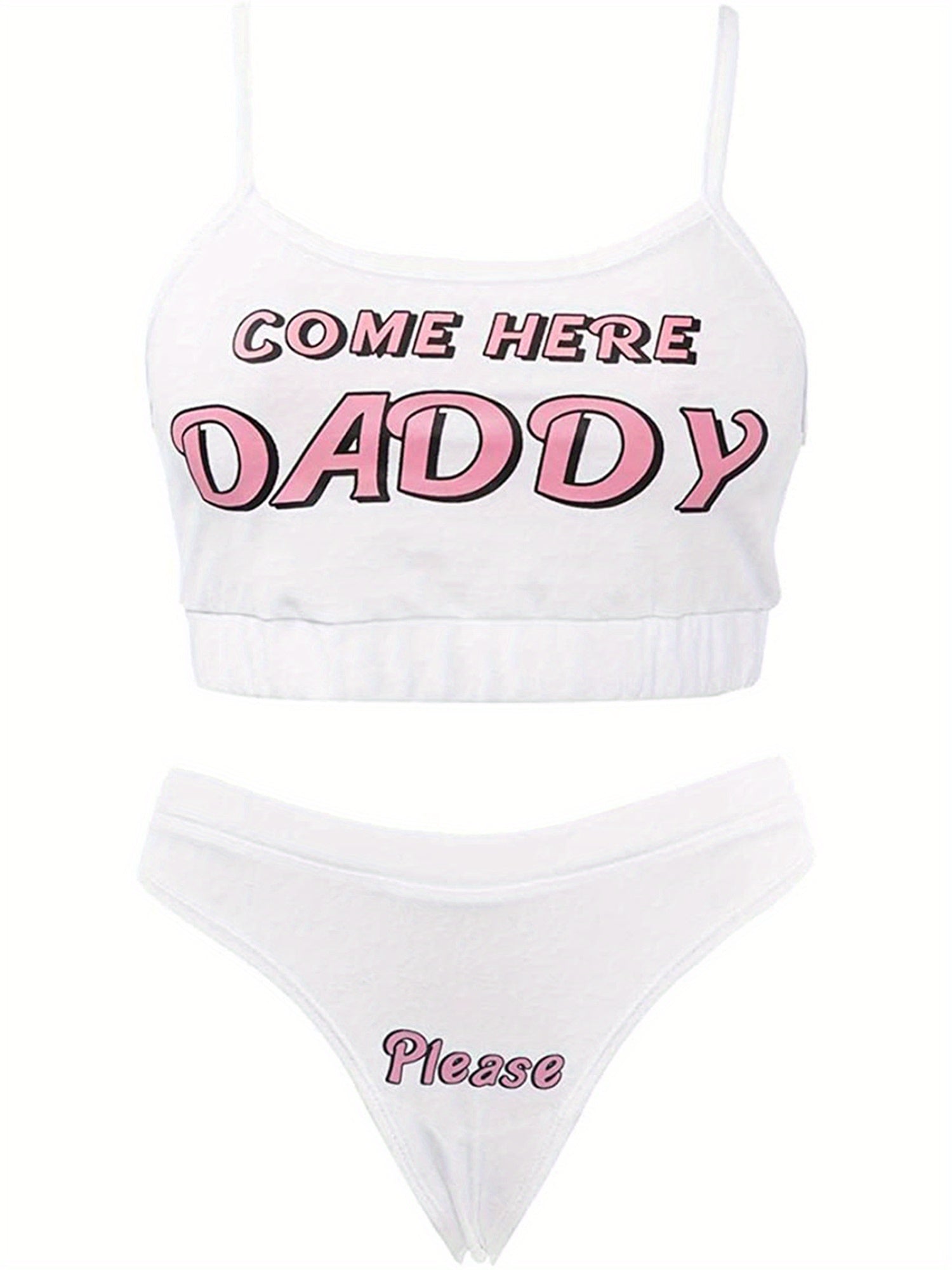 Letter Print "COME HERE DADDY"  Lingerie Set - Sexy Crop Top & Panties