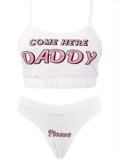 Letter Print "COME HERE DADDY"  Lingerie Set - Sexy Crop Top & Panties