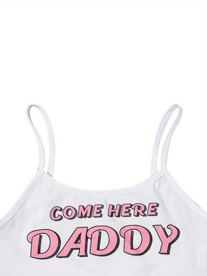 Letter Print "COME HERE DADDY"  Lingerie Set - Sexy Crop Top & Panties