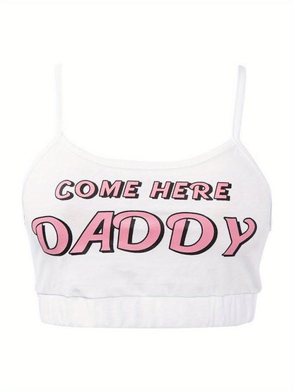Letter Print "COME HERE DADDY"  Lingerie Set - Sexy Crop Top & Panties
