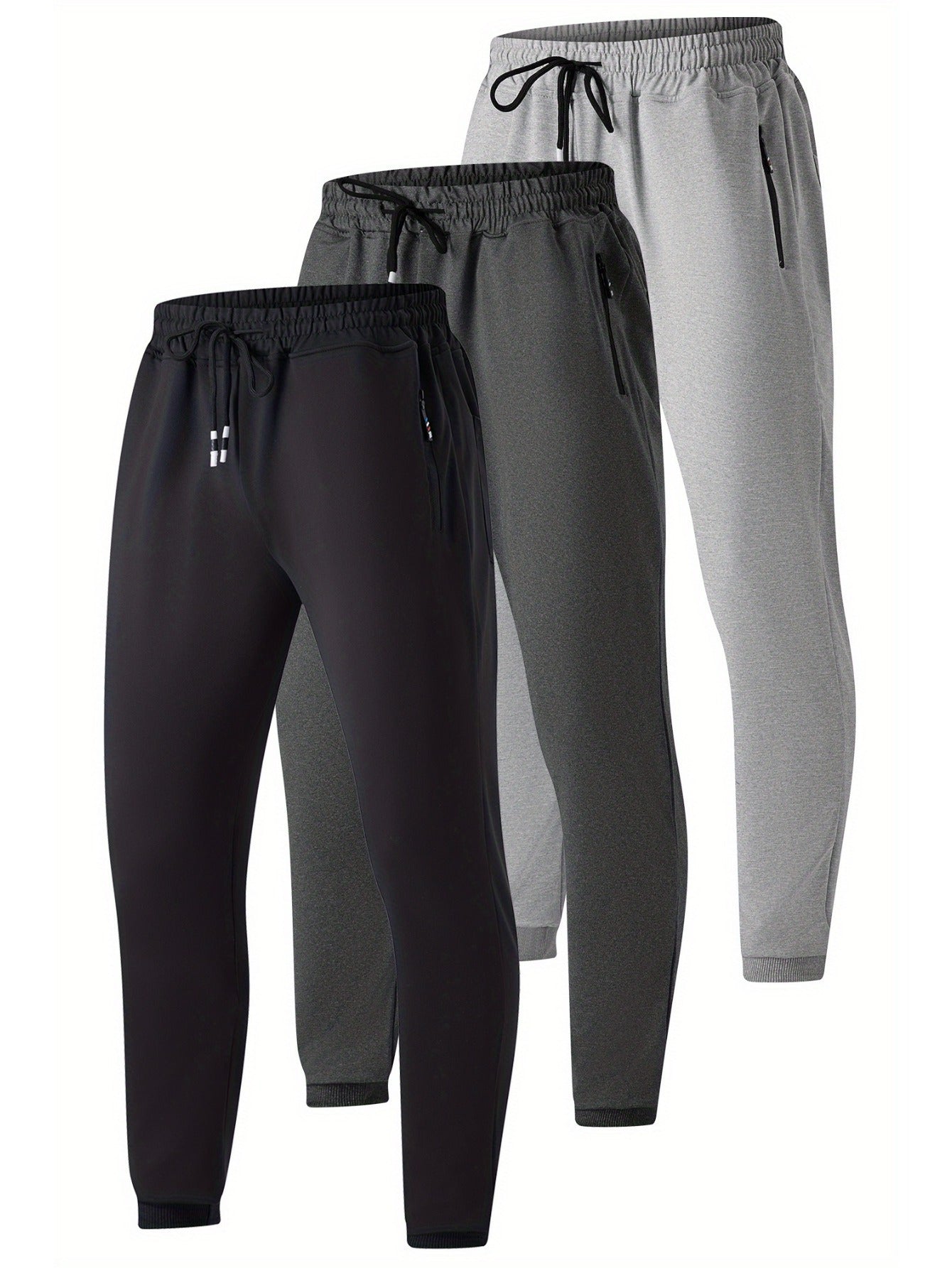 Cotton Slim Fit Jogger Sweatpants with Elastic Drawstring and Zipped Pockets 3 Pcs