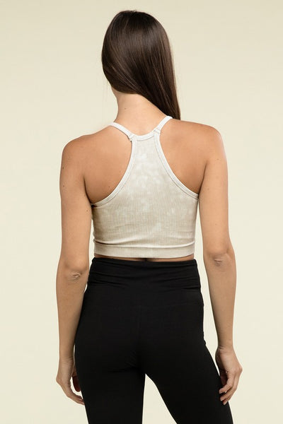 Washed Ribbed Seamless Cropped Cami Top - Fashions Envy