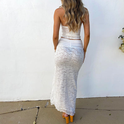 Mesh Two-Piece Set - Tube Top & Slit Skirt Summer Dress