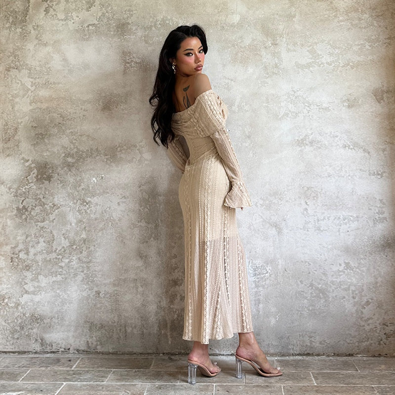 Jacquard One-Shoulder Dress - Waist-Defining Bodycon