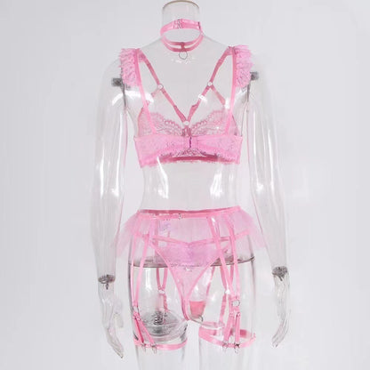 Lace Embroidered Garter Suit - Backless Hollow Intimate Wear